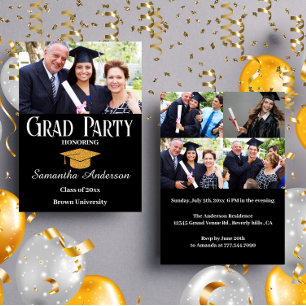 Moderne, maßgeschneiderte Fotocollage Black Gradua Einladung
