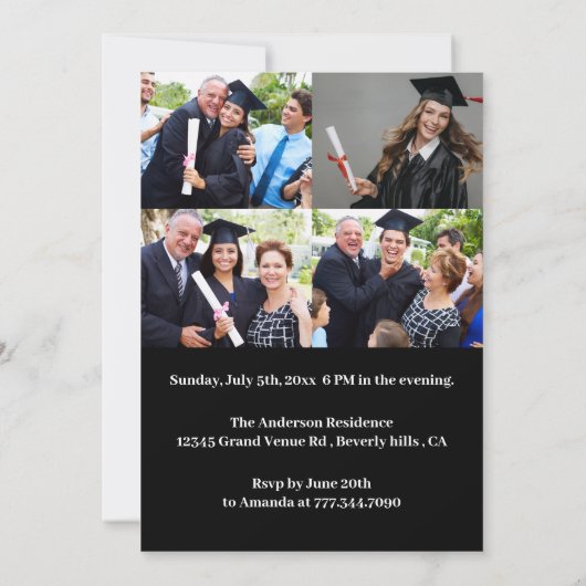 Moderne, maßgeschneiderte Fotocollage Black Gradua Einladung (Rückseite)