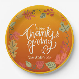 Moderne, maßgeschneiderte Herbstblätter Happy Than Pappteller