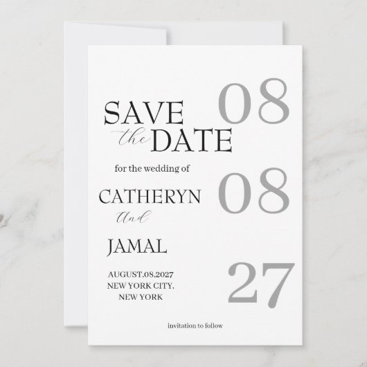 Moderne Matt-Schwarze Minimalistische Save The Dat Date (Vorderseite)