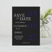 Moderne Matt-Schwarze Minimalistische Save The Dat Date (Stehend Vorderseite)