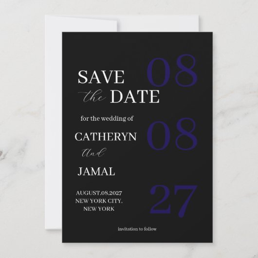 Moderne Matt-Schwarze Minimalistische Save The Dat Date (Vorderseite)