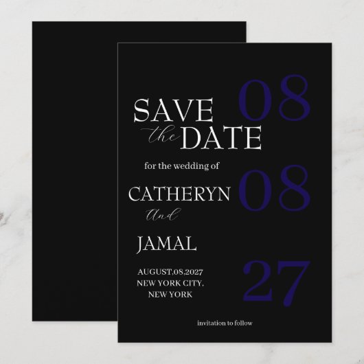 Moderne Matt-Schwarze Minimalistische Save The Dat Save The Date (Vorne/Hinten)