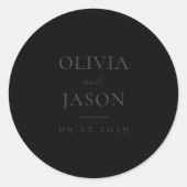 Moderne Matte Black Minimal Hochzeit Runder Aufkleber (Vorderseite)