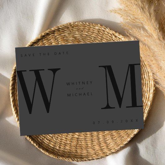 Moderne Matte Black Minimalistisch Monogram Weddin Save The Date