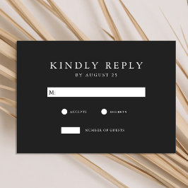 Moderne Matte Black Minimalistisch Wedding RSVP Karte