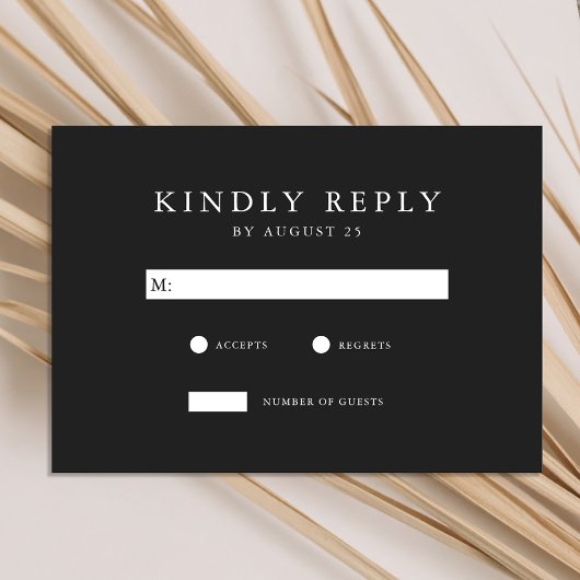 Moderne Matte Black Minimalistisch Wedding RSVP Karte
