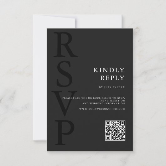 Moderne Matte Black Minimalistisch Wedding RSVP Karte (Vorderseite)