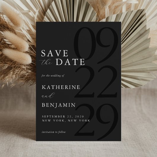 Moderne Matte Black Minimalistisch Wedding Save The Date