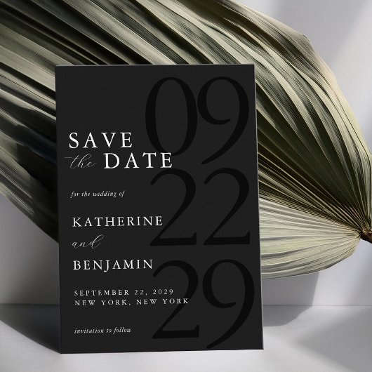 Moderne Matte Black Minimalistisch Wedding Save The Date