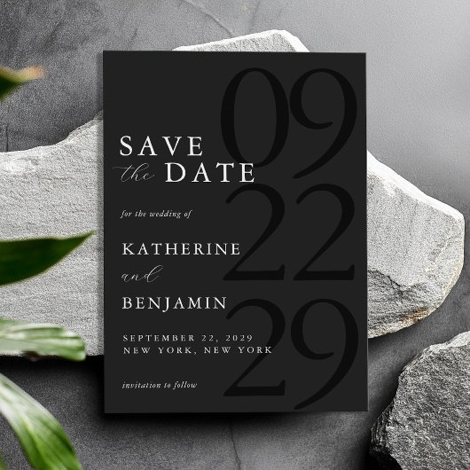 Moderne Matte Black Minimalistisch Wedding Save The Date