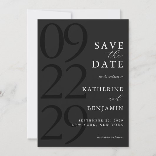 Moderne Matte Black Minimalistisch Wedding Save The Date (Vorderseite)