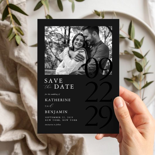 Moderne Matte Black Minimalistische Foto Hochzeit Save The Date