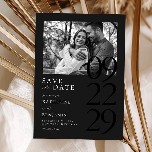 Moderne Matte Black Minimalistische Foto Hochzeit Save The Date