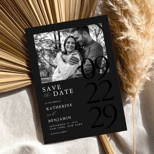 Moderne Matte Black Minimalistische Foto Hochzeit Save The Date