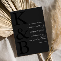 Moderne Matte Black Monogram Minimalistisch Weddin