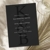 Moderne Matte Black Monogram Minimalistisch Weddin Einladung