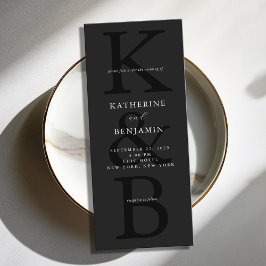 Moderne Matte Black Monogram Minimalistisch Weddin Einladung