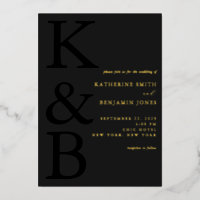 Moderne Matte Black Monogram Minimalistisch Weddin