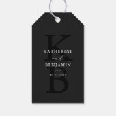 Moderne Matte Black Monogram Minimalistisch Weddin Geschenkanhänger (Rückseite)