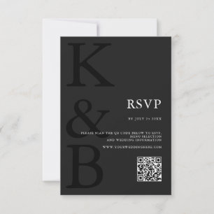 Moderne Matte Black Monogram Minimalistisch Weddin RSVP Karte