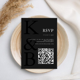 Moderne Matte Black Monogram Minimalistisch Weddin RSVP Karte