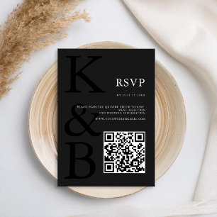 Moderne Matte Black Monogram Minimalistisch Weddin RSVP Karte