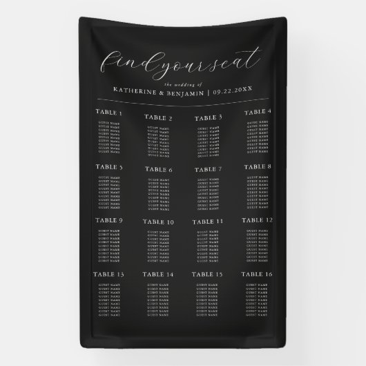 Moderne Matte Black Wedding Chart Banner (Vertikal)