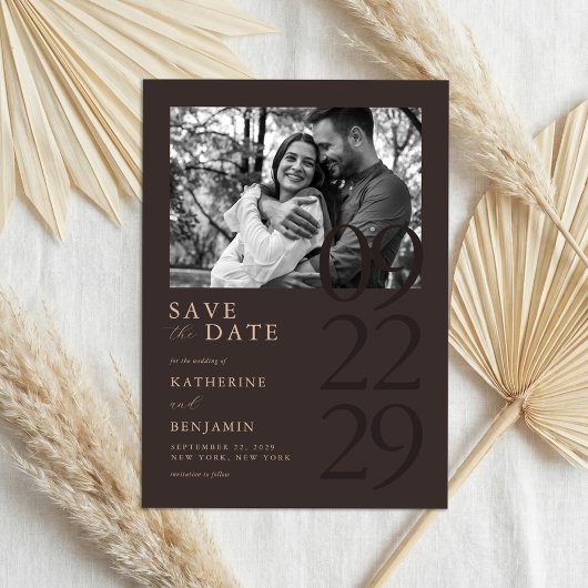Moderne matte braune minimalistische Foto-Hochzeit Save The Date