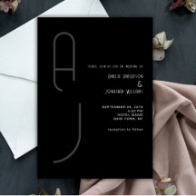 Moderne matte Monogramm-Minimal-Hochzeit Schwarz W