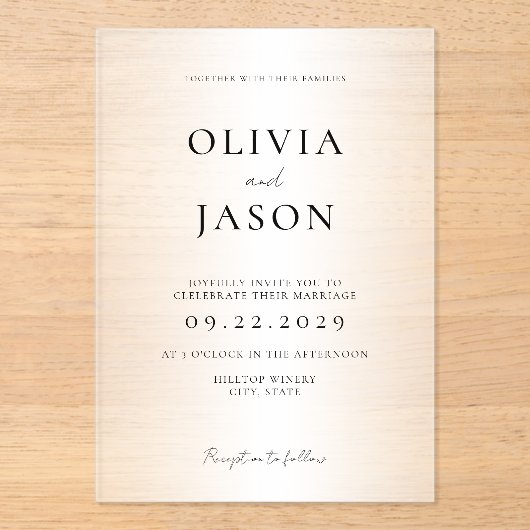 Moderne Mattierte Hochzeit Acryleinladungen (Vorderseite)