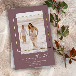 Moderne Mauve-Foto-Save-The-Date-Einladung mit ech Folieneinladung
