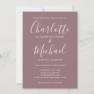Moderne Mauve-Hochzeitsfotografie mit Unterschrift Einladung