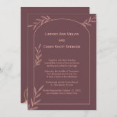 Moderne Mauve und rosa Leaf-Hochzeit Einladung (Vorne/Hinten)