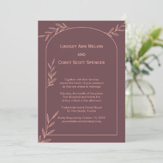 Moderne Mauve und rosa Leaf-Hochzeit Einladung