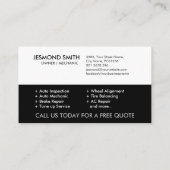 Moderne mechanische Autoreparatur mit Symbolen Visitenkarte (Rückseite)