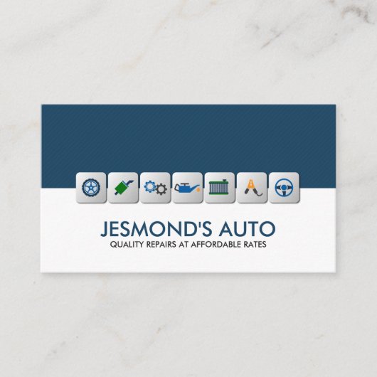 Moderne mechanische Autoreparatur mit Symbolen Visitenkarte (Vorderseite)