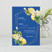 Moderne mediterrane bläuliche Lemons Einladung (Stehend Vorderseite)