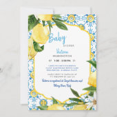 Moderne Mediterrane Blue & Lemons Babydusche Einladung (Vorderseite)
