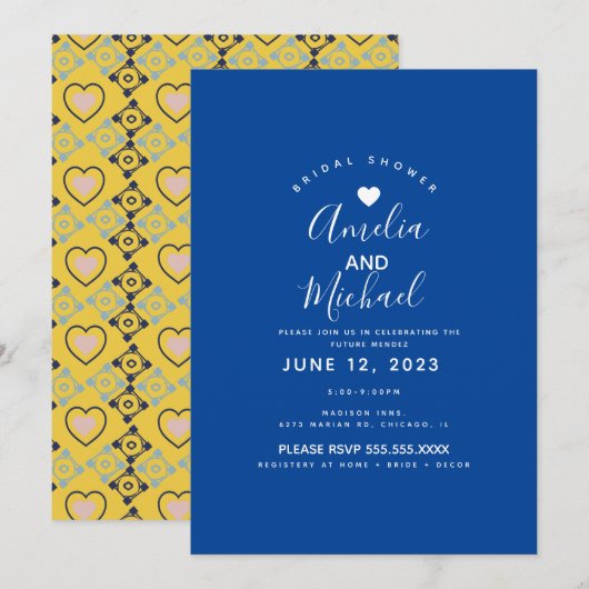 Moderne mediterrane Bridal Liebe Tiles Gelb Einladung (Vorne/Hinten)