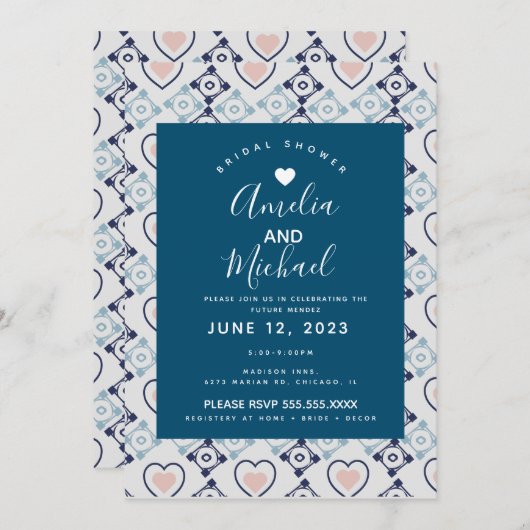 Moderne mediterrane Bridal Romantische Liebe Tiles Einladung (Vorne/Hinten)