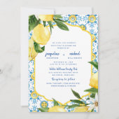 Moderne mediterrane Cobalt Blue & Lemons Eltern Einladung (Vorderseite)