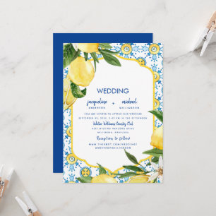Moderne mediterrane Cobalt Blue & Lemons Wedding Einladung
