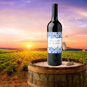 Moderne mediterrane Hochzeit Weinetikett