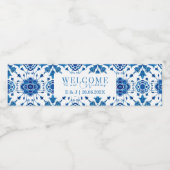 Moderne mediterrane Hochzeit "Willkommen" Wasserflaschenetikett (Einzelnes Label)