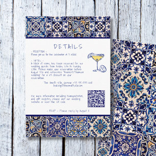 Moderne mediterrane Hochzeitdetails QR-Code Begleitkarte