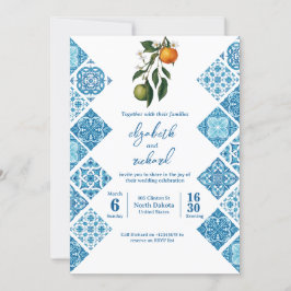 Moderne mediterrane Lemon Blue Tiles Wedding Einladung