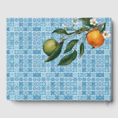 Moderne mediterrane Lemon Blue Tiles Wedding Gästebuch (Rückseite)