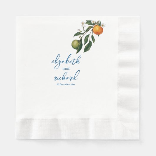 Moderne mediterrane Lemon Blue Tiles Wedding Serviette (Vorderseite)