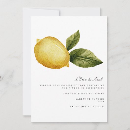 Moderne Mediterrane Lemon Hochzeitskarte Einladung (Vorderseite)